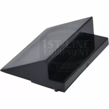 The Ascaso MI.139 Coffee Chute Triangle is a black, glossy, rectangular plastic cover with angled sides for Ascaso MI.139 machines, shown against a white background. © 2025 1st-line.com