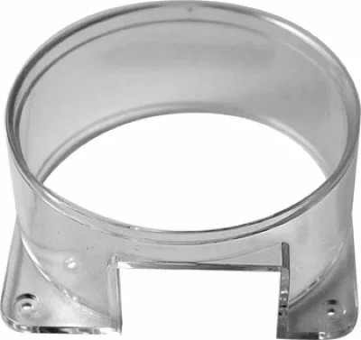 The Ascaso MI..32 Doser Lens for I-1D, I-2D features a clear plastic adapter ring with a circular opening and rectangular cutout at the base, ideal for mounting in mechanical or electronic assemblies. © 2025 1st-line.com