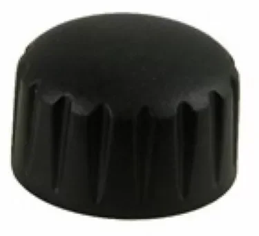 The Ascaso MI...4 Plastic Grinding Adjustment Knob is a black plastic screw cap with a rounded top and vertical side ridges, commonly used for sealing bottles or containers. © 2025 1st-line.com