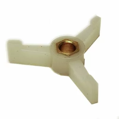 The Ascaso MI...6 Sweeper for Grinding Chamber (fits I-2, I-2D, I-Mini, and I-Steel) is a white plastic three-pronged knob with a central brass insert, shown against a plain white background. © 2025 1st-line.com