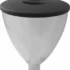 The Ascaso MI..75 Bean Hopper with Lid for I-1, I-1D, I-2, and I-2D is a clear, cone-shaped container with a black lid and small nozzle, designed for easy pouring or dispensing. © 2025 1st-line.com