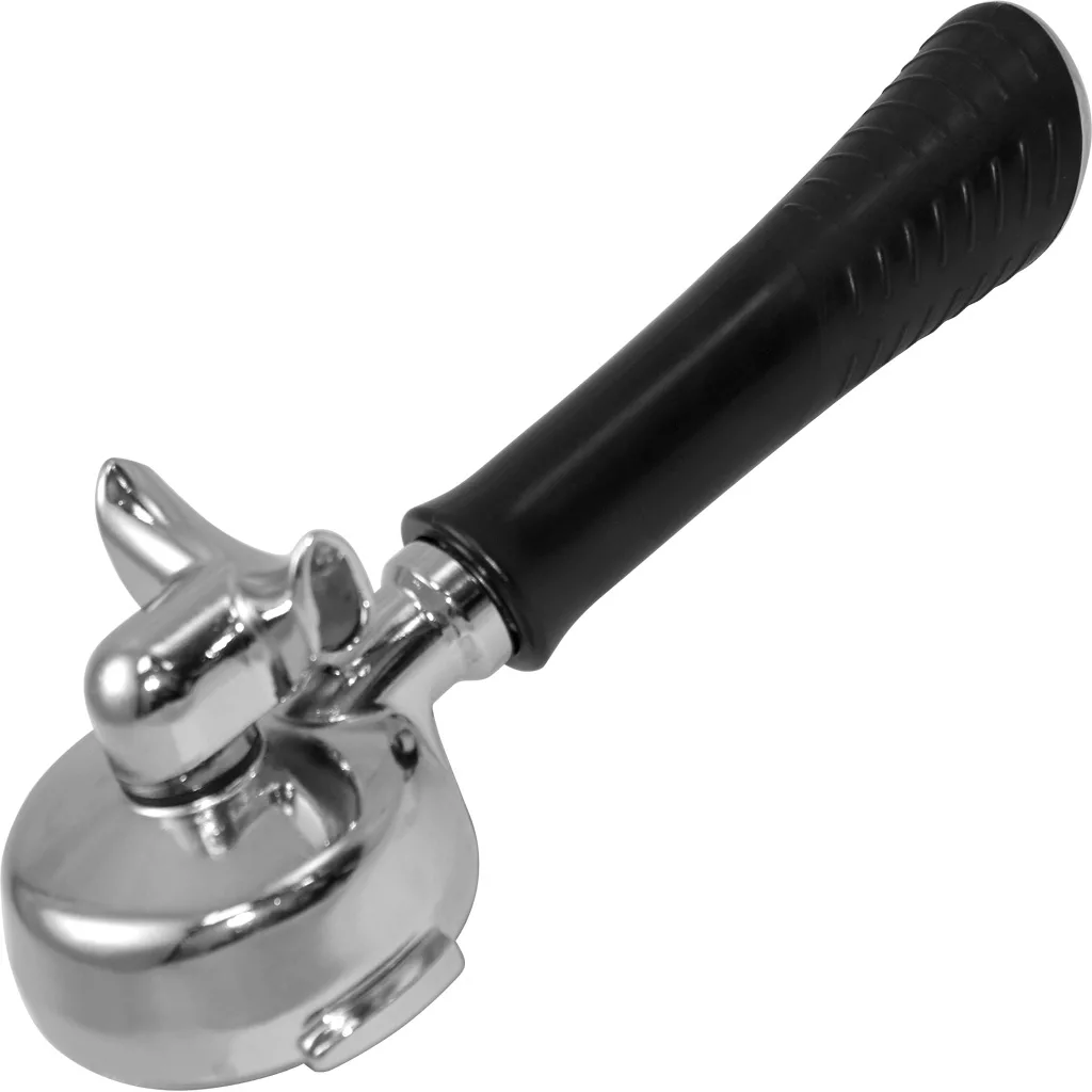 The Ascaso PM.126 2-Cup Portafilter features a metal body and a black textured handle, shown against a white background. © 2025 1st-line.com