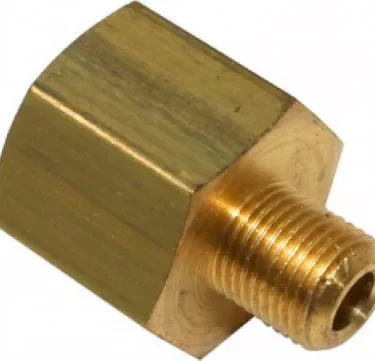 The Ascaso V..307 3/8 F x 1/8 M Brass Fitting is a hexagonal adapter with a 3/8 female thread on one side and a 1/8 male thread on the other, designed for connecting compatible fittings or hoses. © 2025 1st-line.com
