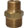 The Ascaso V.312 1/2 M x 3/8 M fitting is a brass pipe adapter with male threads on both ends and a hexagonal center for easy wrench tightening—ideal for connecting pipes or hoses. © 2025 1st-line.com