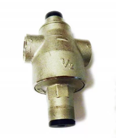 The Ascaso V..326 1/2 Pressure Reducer is metallic, has three ports, black end caps on each side, and product markings V..326 and 1/2 on the body. © 2025 1st-line.com