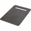 The Bezzera 5125705 Water Tank Microswitch Support Cover is a rectangular, flat, dark-colored piece with rounded corners and a cutout handle near one edge, shown on a white background. © 2025 1st-line.com