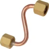 The Bezzera 5162239.01LL Boiler to Drain Valve Pipe features a copper S-shape and brass hexagonal fittings on both ends, ideal for plumbing or gas use, compatible with Bezzera machines, isolated on a white background. © 2025 1st-line.com