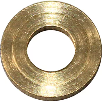 The Bezzera 5221837 Steam/Hot Water Valve Washer - D11 is a circular brass flat washer with a large central hole, smooth reflective finish, and visible concentric grooves. © 2025 1st-line.com