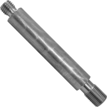 The Bezzera 5260201 Shaft has a smooth cylindrical center with threaded ends and is shown diagonally on a white background. This component is an essential espresso machine part. © 2025 1st-line.com