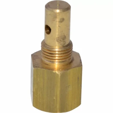 The Bezzera 5302067 Fitting 1/8G OT for Unica is a brass hex fitting with a threaded section and a cylindrical extension that has a small hole in its upper part. © 2025 1st-line.com