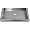 The Bezzera 5340503LL Drip Tray with Drain Hole is a rectangular stainless steel tray featuring a shiny finish, smooth straight edges, and a single central drain hole. © 2025 1st-line.com