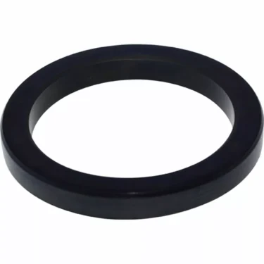 The Bezzera 5493039 58mm Portafilter / Grouphead Gasket—a black, flat, circular rubber gasket with a wide outer edge and hollow center—is shown angled on a white background, ideal for Bezzera espresso machines. © 2025 1st-line.com