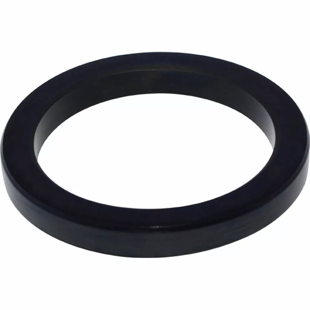 The Bezzera 5493039 58mm Portafilter / Grouphead Gasket—a black, flat, circular rubber gasket with a wide outer edge and hollow center—is shown angled on a white background, ideal for Bezzera espresso machines. © 2025 1st-line.com