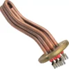 The Bezzera 5722249 1400W 110V Heating Element features four curved copper tubes on a circular brass base with electrical terminals—perfect as a replacement part for Bezzera coffee machines. © 2025 1st-line.com