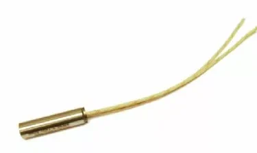 The Bezzera 5722311 Cartridge Heating Element 110V 50W, a cylindrical metal heater with two insulated wires at one end, is shown on a white background. © 2025 1st-line.com