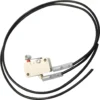 The Bezzera 5963110.01 Microswitch features a white rectangular body, small metal lever, and two black wires with exposed ends, shown isolated on a white background. © 2025 1st-line.com