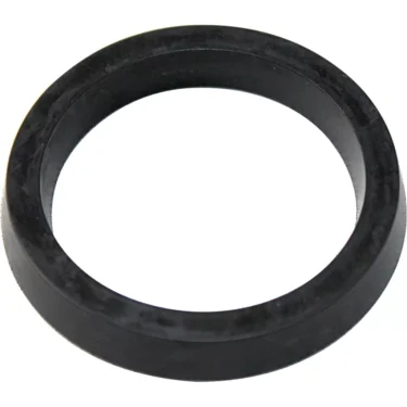 The Bezzera 7491001 Lip Seal/Piston Gasket D51x41x8 NBR is a black rubber ring with a smooth surface, shown angled to emphasize its circular shape and thickness. © 2025 1st-line.com