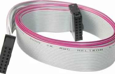 The Bezzera 7636604 Strip Lines 8 Poles for BZ07 is a flat grey ribbon cable with a red stripe on one edge for polarity. It features black connectors at each end and is designed for use with BZ07 machines. © 2025 1st-line.com