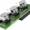 The Bezzera 7665010 Push Button Chromated Panel features a green circuit board with three rotary knobs, two white LEDs, and multiple connectors, designed for the Bezzera BZ07 and compatible with part 7665010. © 2025 1st-line.com