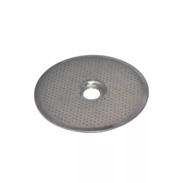 The Caffemotive FMDOC0002X00 Stainless Steel Filter d49 is a round, perforated shower/dispersion screen with a central hole, designed for the Bacchi Espresso Machine and shown on a white background. © 2025 1st-line.com