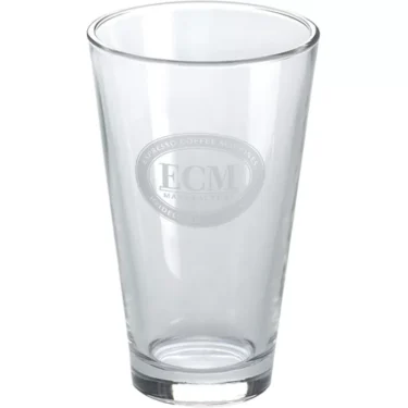 The ECM C1002 Latte Glass is a clear glass with a slightly tapered shape, featuring an etched ECM logo on the front. © 2025 1st-line.com