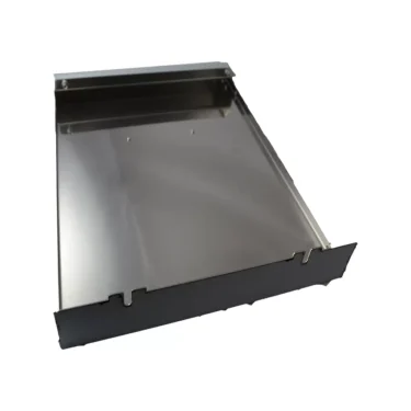The ECM P3010 Back Body Panel is a metal tray with raised edges, a reflective surface, a folded lip at one end, and notched front corners, displayed against a white background. © 2025 1st-line.com