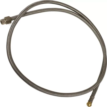 The ECM P3020 Metal Hose Flex 1/8F x 3/8 - 150cm is a flexible braided metal hose with threaded ends, ideal for appliance or fixture water supply lines, and is shown here coiled in a loose loop. © 2025 1st-line.com