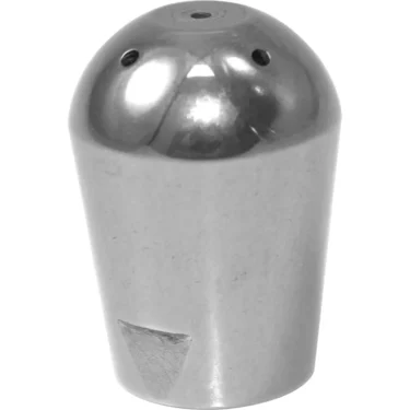 The ECM P6002.3 5-Hole Steam Wand Tip is a shiny, metallic, cone-shaped nozzle with a rounded top, featuring five small holes near the upper section. © 2025 1st-line.com
