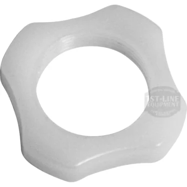 The ECM P6020.K3 Plastic Water Tank/Reservoir Adapter Nut is a white plastic nut with five rounded edges, designed specifically for the ECM P6020 water tank, shown against a plain white background. © 2025 1st-line.com