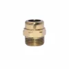 The Elektra 00041019 Brass Gauge Glass Nut features a hexagonal middle, smooth top, and threaded bottom—perfect for use with brass gauges. Shown isolated on a white background. © 2025 1st-line.com