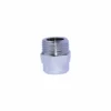 The Elektra 00041021 Chrome Gauge Glass Nut is a metal pipe fitting with external threads on the top half and a hexagonal middle section, shown isolated on a white background. © 2025 1st-line.com