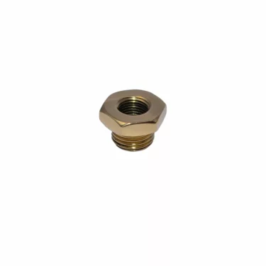 The Elektra 00142019 brass adapter features a hexagonal metallic design with 1/8 female internal and 1/4 male external threads, shown isolated on a white background. © 2025 1st-line.com