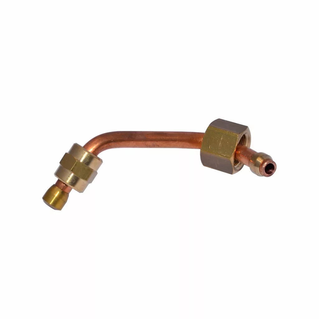 The Elektra 00623035 Water Inlet to Boiler is a bent copper pipe with brass fittings on both ends, commonly used in boiler or HVAC systems as a water inlet. Ideal for Elektra 00623035 systems. Isolated on a white background. © 2025 1st-line.com