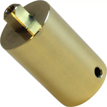 The Elektra 00948019 Handle Ferrule - brass - Belle Epoque is a cylindrical adapter with a hexagonal slot on one end and a small threaded hole on the side, shown against a white background. © 2025 1st-line.com