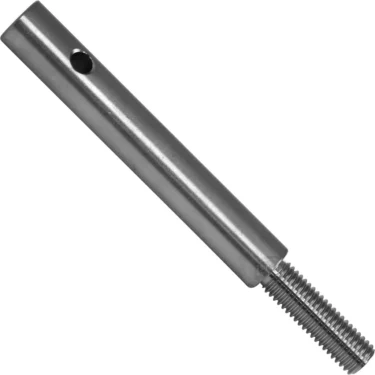 The Elektra 00968014 Piston Pin is a metal pin with a smooth cylindrical body, a small hole near one end, and threading at the other, displayed on a white background. © 2025 1st-line.com