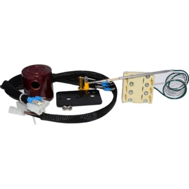 The Elektra 01158034 Safety Switch Element Kit includes a coiled wire, circuit board, sensor probe, connectors, mounting plate, and red cylindrical part, all shown on a white background. © 2025 1st-line.com