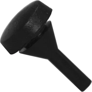 The Elektra 01569035 Foot/Leg is a black, cylindrical plastic push pin with a round flat top and pointed stem, resembling a tiny leg or foot, shown isolated on a white background. © 2025 1st-line.com