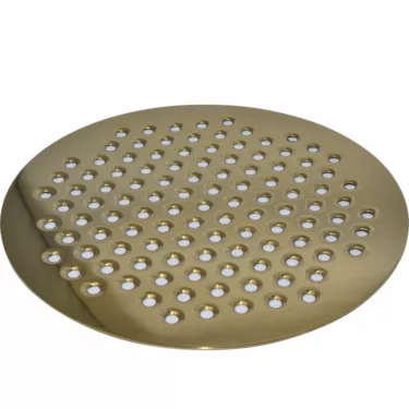 The Elektra 02687019 Big Plate for Belle Epoque is a polished brass drain cover featuring evenly spaced holes in concentric circles, evoking classic Belle Epoque style. © 2025 1st-line.com