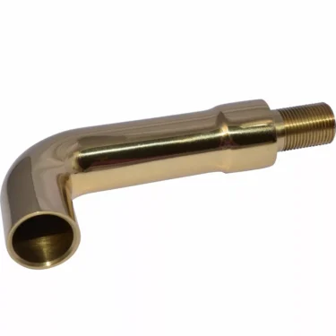 The Elektra 02688019 Drain Tube for Belle Epoque in polished brass features a 90-degree bend, threaded and smooth open ends, combining classic elegance with functionality—shown isolated on a white background. © 2025 1st-line.com