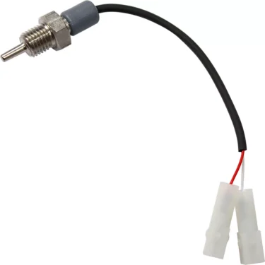 The Elektra 03179059 Temperature Probe is a metal sensor with a threaded end, connected to a black wire that splits into two white plastic electrical connectors. © 2025 1st-line.com