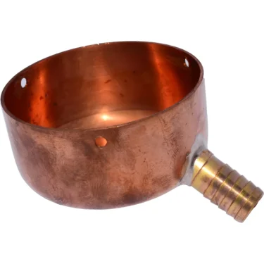 The Elektra 03956054 Boiler Safety Valve Cup is a copper cup with three small holes near the rim and a short, ridged side spout, designed for boiler safety valve applications. © 2025 1st-line.com