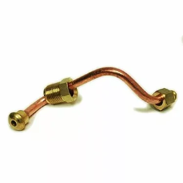 The Fiorenzato A2000065 Bottom Thermosyphon Tube for Bricoletta/Volante features a bent copper design with brass threaded fittings on both ends, ideal for plumbing or refrigeration use. © 2025 1st-line.com