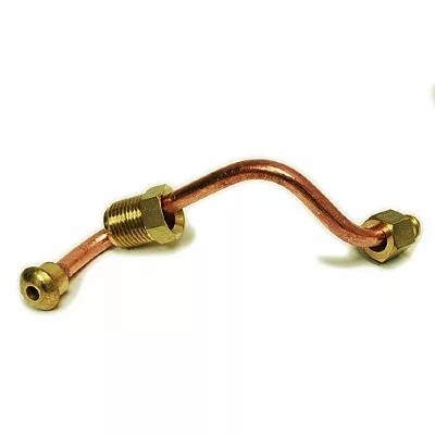 The Fiorenzato A2000065 Bottom Thermosyphon Tube for Bricoletta/Volante features a bent copper design with brass threaded fittings on both ends, ideal for plumbing or refrigeration use. © 2025 1st-line.com