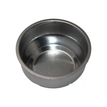 The Isomac 000292 Filter Basket/Cup is a 1 cup stainless steel basket with small bottom holes, designed for Super Giada espresso machines. It features a round, smooth, shiny metallic surface. © 2025 1st-line.com