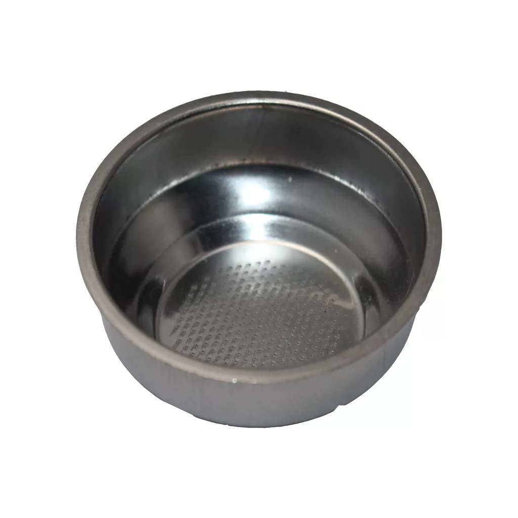The Isomac 000292 Filter Basket/Cup is a 1 cup stainless steel basket with small bottom holes, designed for Super Giada espresso machines. It features a round, smooth, shiny metallic surface. © 2025 1st-line.com