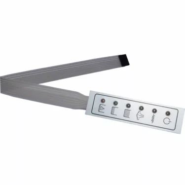 The Isomac 000606 Push Button Strip features five round buttons with unique icons and connects easily via a flat ribbon cable for seamless integration. © 2025 1st-line.com