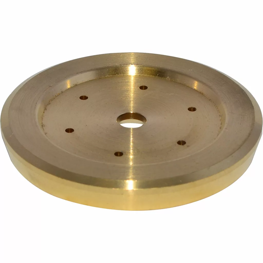 The Isomac Brass Shower for Venus (2011-current) is a round, flat disc with a central hole and four smaller holes, designed as a replacement part. It is shown on a white background. © 2025 1st-line.com
