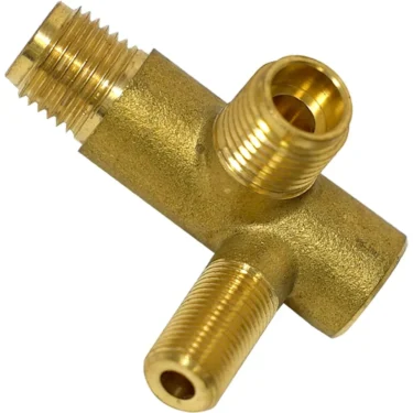 The Lelit MC041 Steam Valve Body is a brass T-shaped fitting with three threaded openings, ideal for connecting pipes or hoses in plumbing, gas systems, or use in Lelit espresso machines. © 2025 1st-line.com