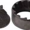 The Lelit MC311 38mm Conical Grinding Burrs—a dark metal set with one angled-ridge cone and one grooved ring—are displayed side by side on a white background. © 2025 1st-line.com
