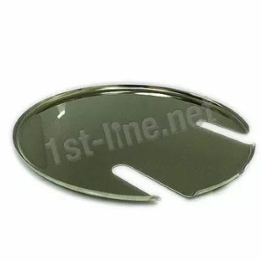 The Mazzer Drip Tray for Stark is a round, metallic tray with a flat surface, raised edge, and two side notches, shown against a white background. © 2025 1st-line.com